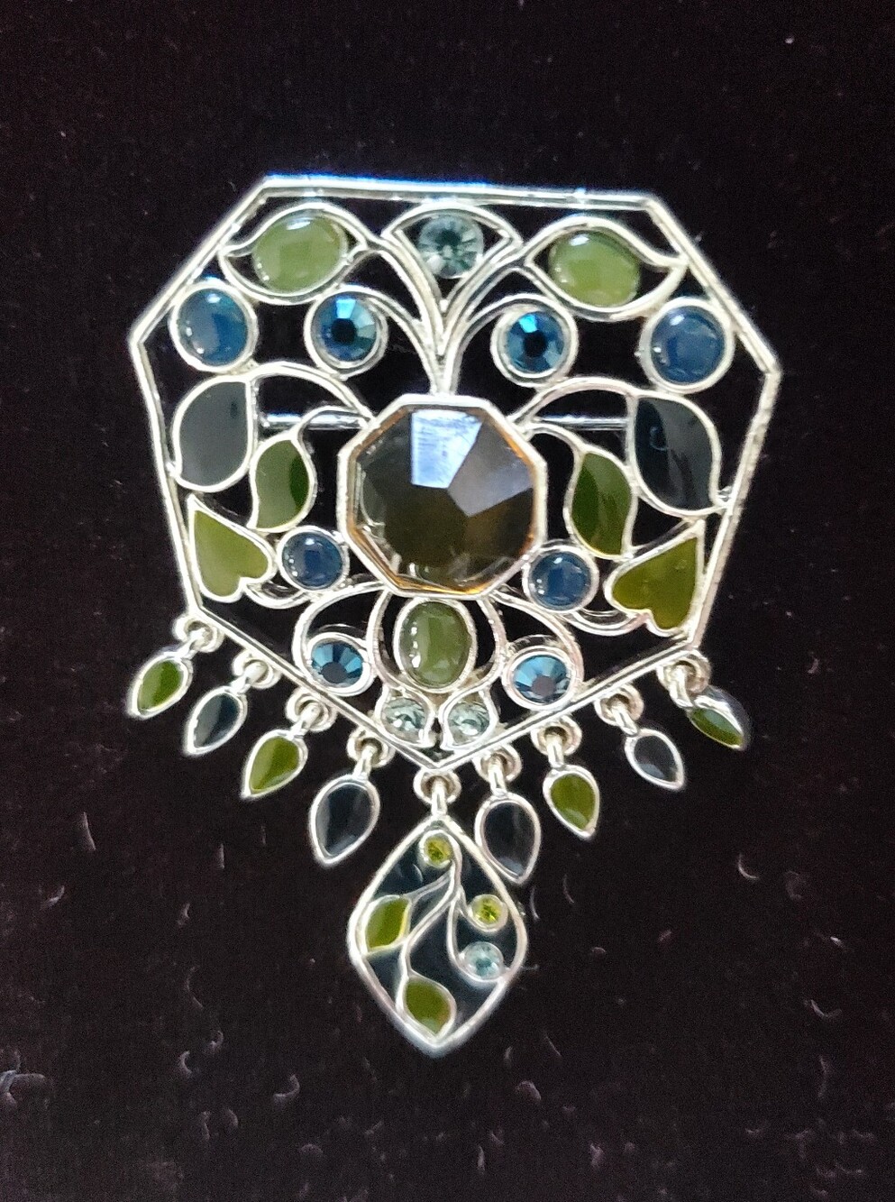 Vintage style Blue and Green Stones & Gems statement brooch.